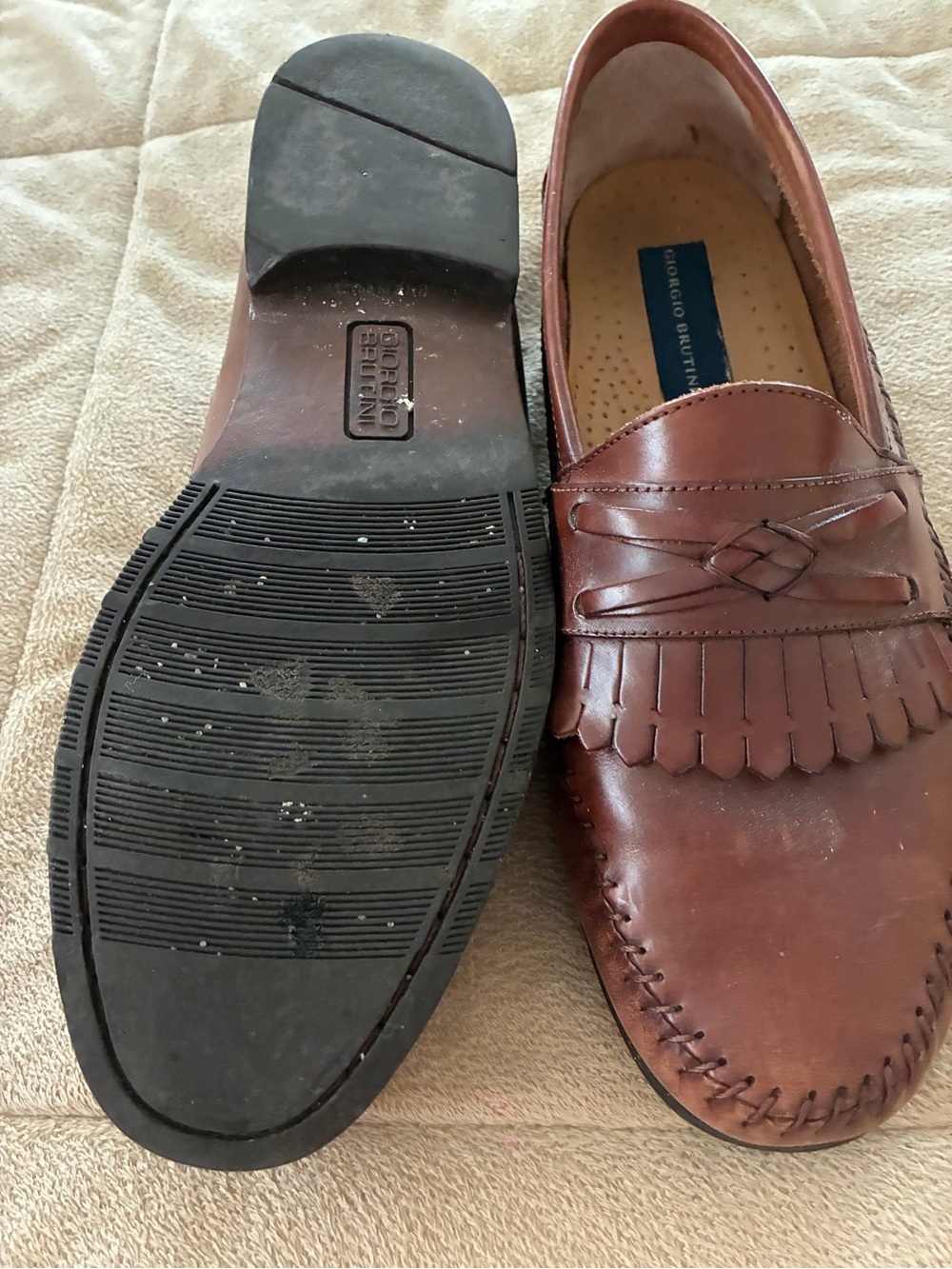 Giorgio Brutini Chestnut Brown Leather Kiltie Loafers